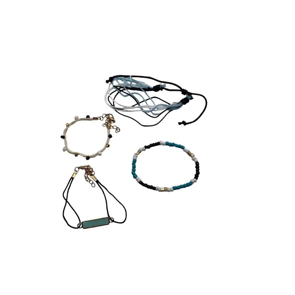 Set Of 5 Adjustable Handmade Beaded &‎ Woven Bracelets With Gold Accents
